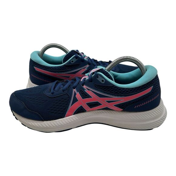 ASICS Gel Contend 7 Running Shoes Womens Sz 9.5 Navy Blue Pink Sneakers 1012B228 - Picture 2 of 11